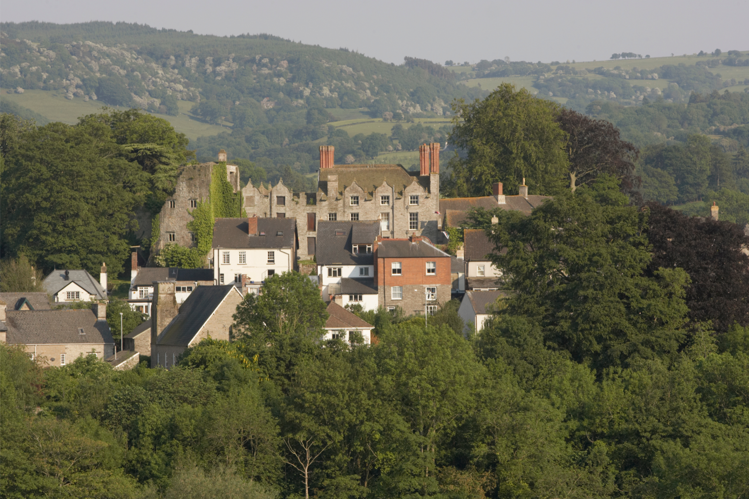 Hay-on-wye town in the hillside 