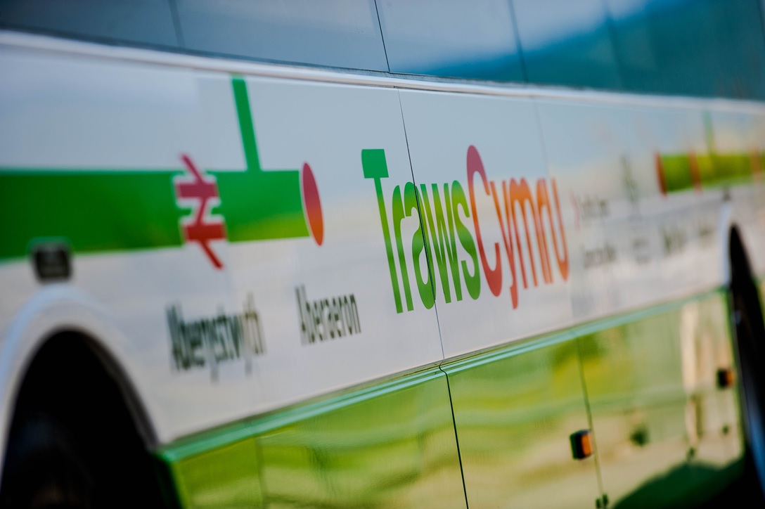 Side view of TrawsCymru bus