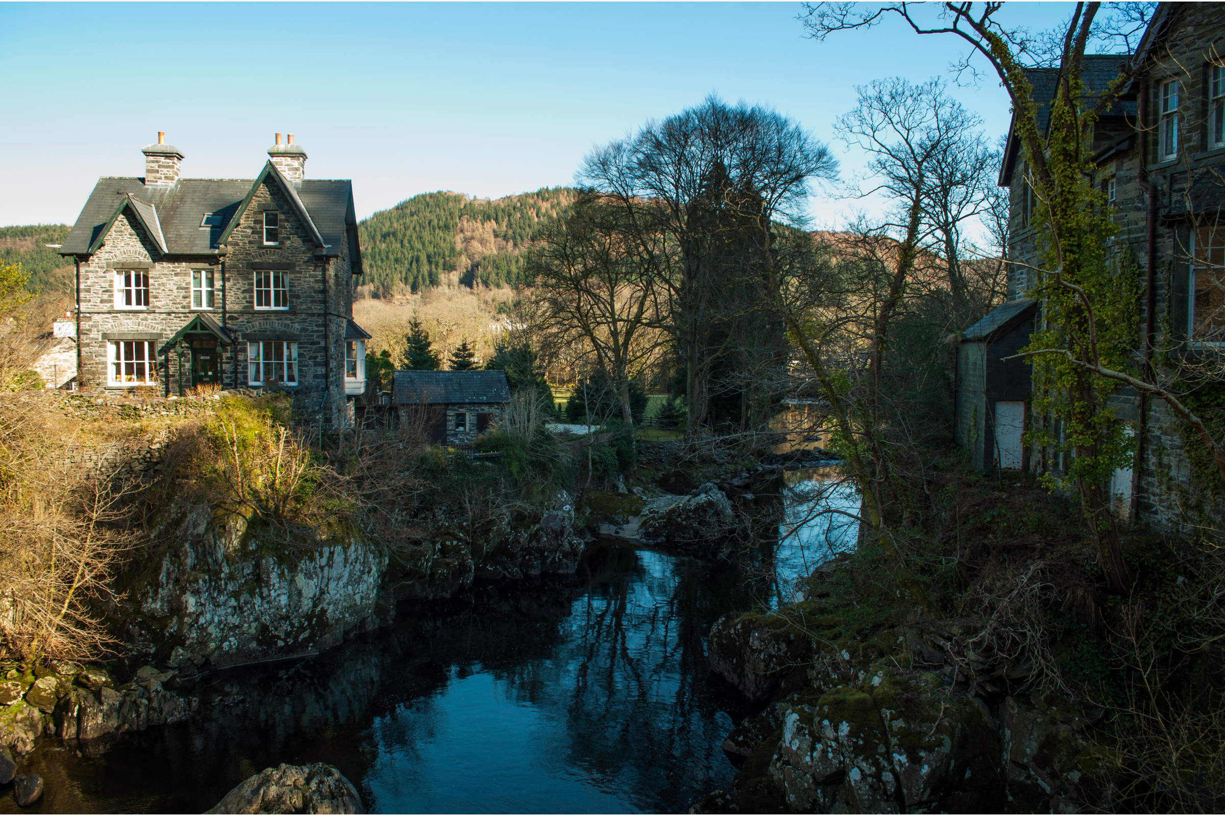 View of Betws-y-coed village with scenic backdrop