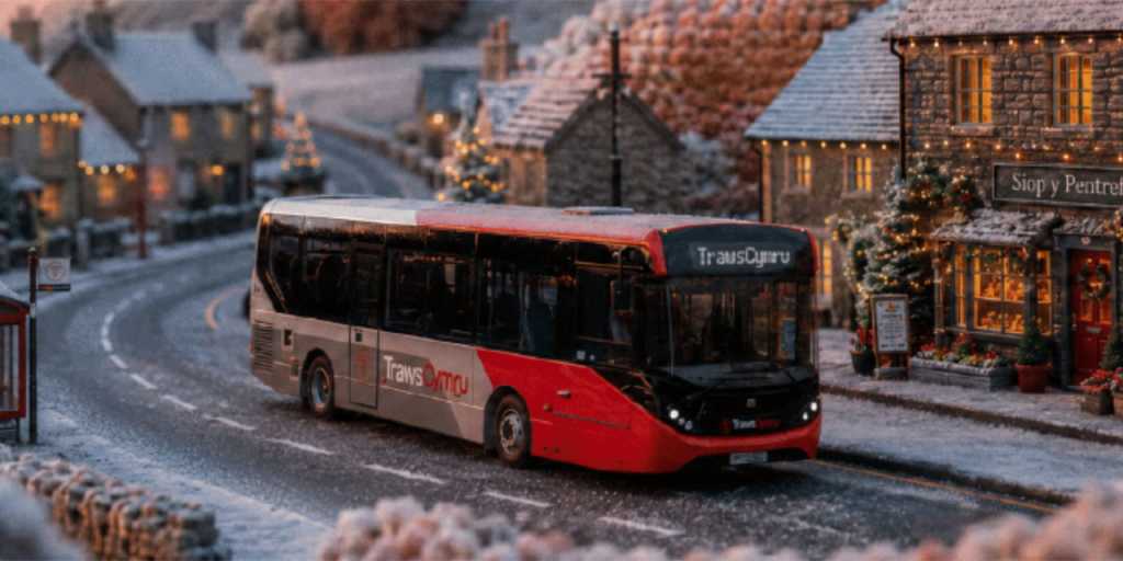 TrawsCymru bus in a woven festive street